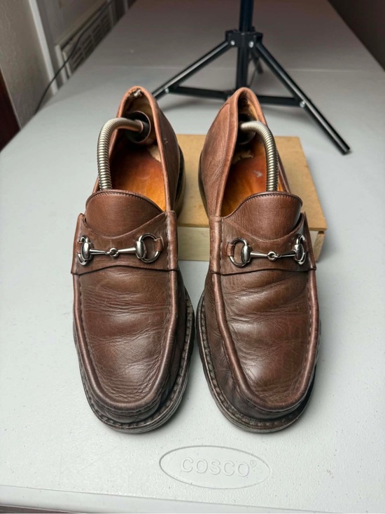 Gucci Horsebit Loafers Men Brown Leather Dress Shoes Italy Slip Ons Damage Sz 9 main image 4